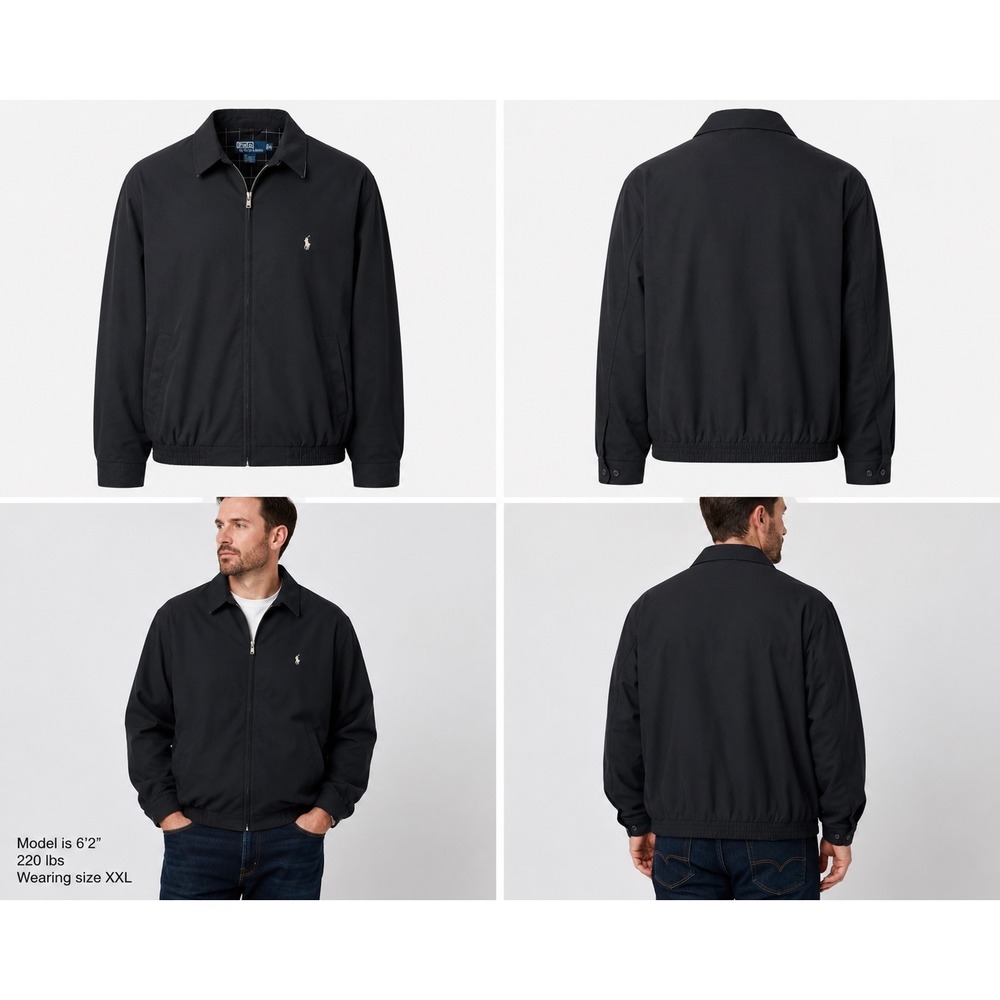 Polo Ralph Lauren Mens Bi-Swing Windbreaker Jacket Black XXL Pony Logo Zip Up